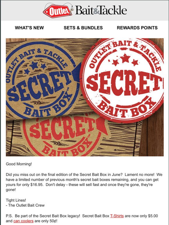 Outlet Bait & Tackle: $4.95 Secret Bait Box Gift idea!