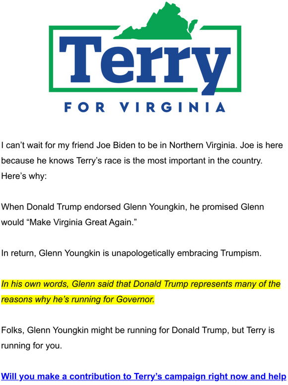 Terry McAuliffe: Joe Biden is in Virginia because this is urgent | Milled