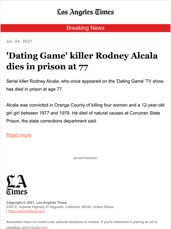 Los Angeles Times: Breaking News: 'Dating Game' Killer Rodney Alcala ...