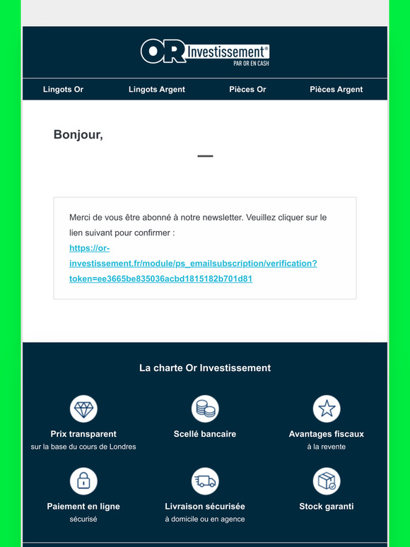 [Or Investissement par Or en Cash] E-mail de vrification