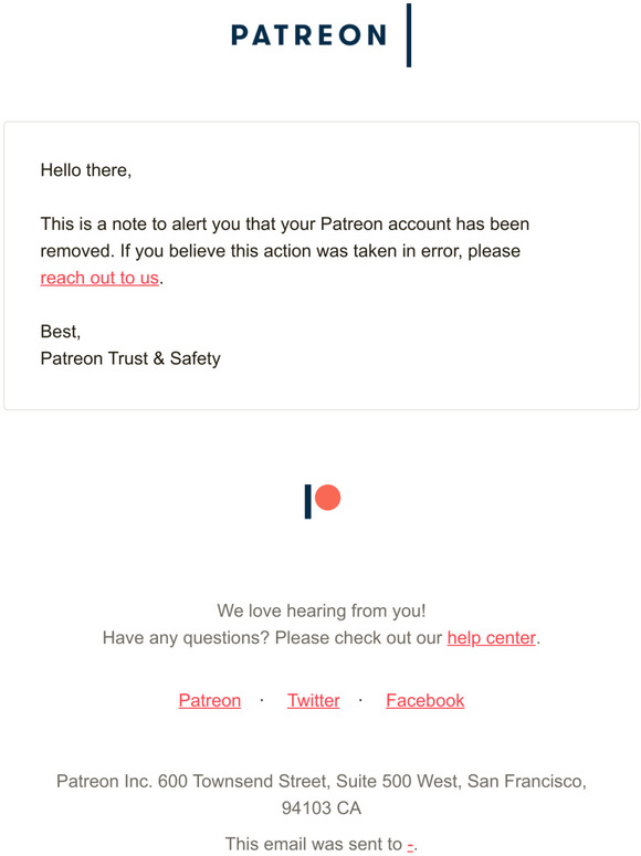 Notification of Patreon Account Removal
