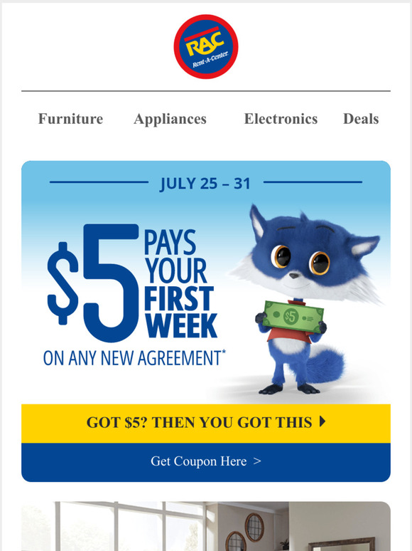 RentACenter 5 Pays Your First Week When You Shop THIS Week Milled