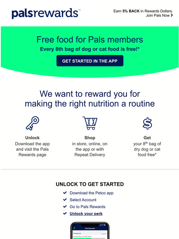 PETCO FREE 8th bag of food for Pals members Milled