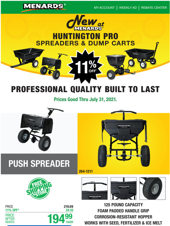 Menards New Huntington Pro Spreaders & Dump Carts! Milled