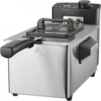 3L 2000W Stainless Steel Fryer with Adjustable Thermostat and Removable Enamel Coated Cooking Pot