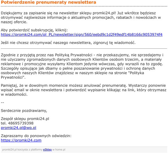 Prenumerata newslettera sklepu