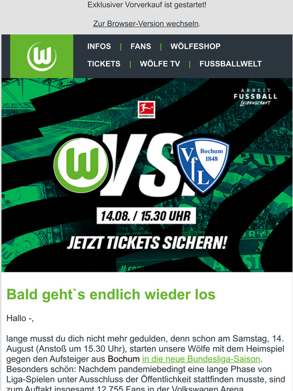 vfl wolfsburg DE Ihr habt uns gerade noch gefehlt Tickets fr den LigaStart gegen Bochum vfl wolfsburg DE Ihr habt uns gerade noch gefehlt Tickets fr den LigaStart gegen Bochum