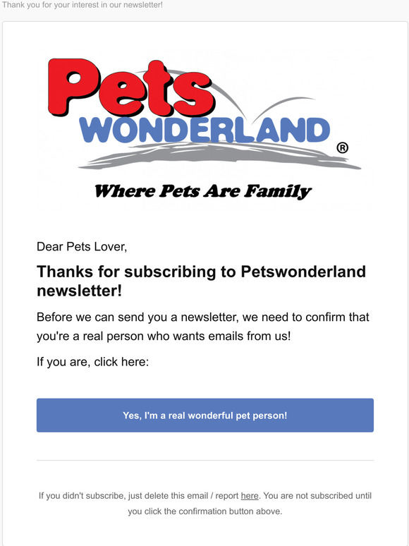 Please confirm your email - Petswonderland.com