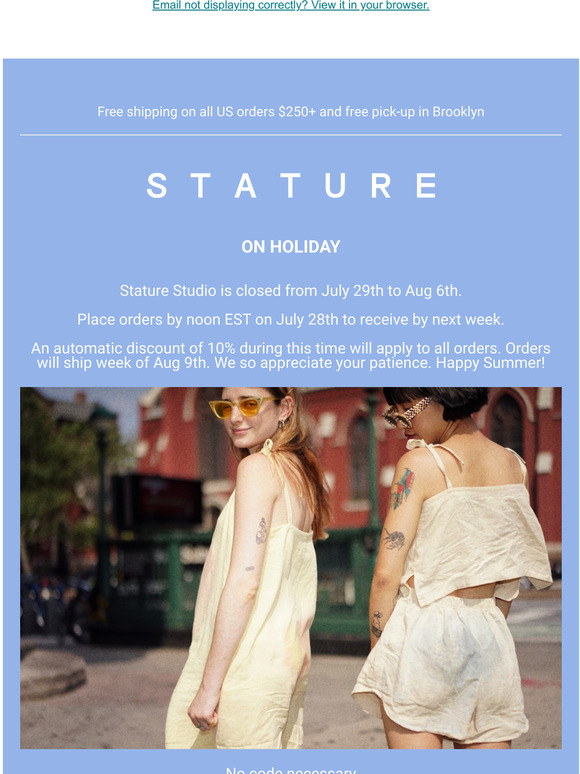Out of office:10% off all orders 7/29-8/6