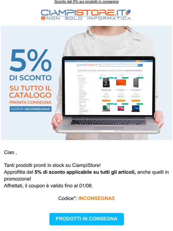 Acquista i prodotti in stock con uno sconto del 5%