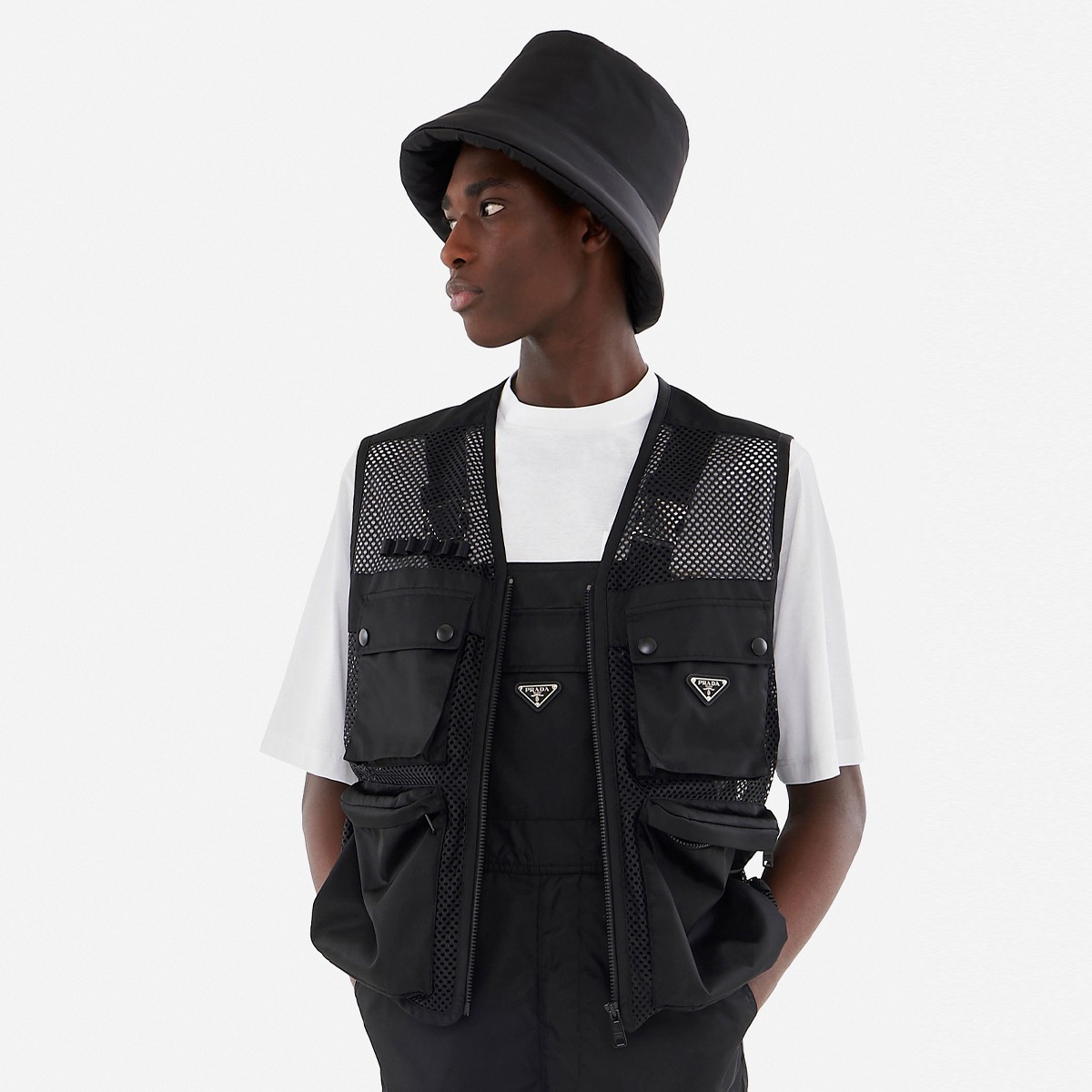 Prada Re-nylon Utility Gilet In Black