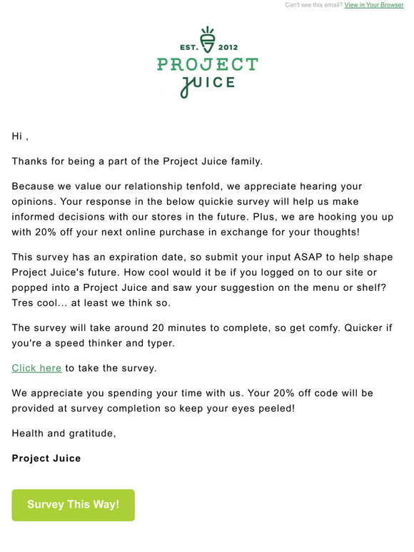Help us shape Project Juice + 20% Off