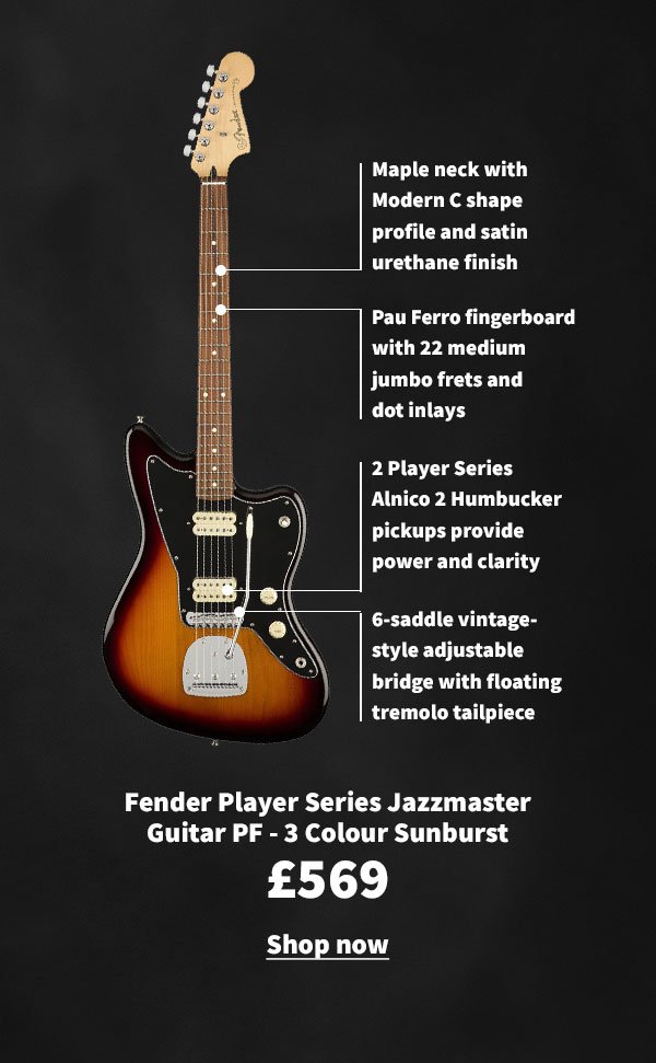 Fender Player Series Jazzmaster Guitar PF - 3 Colour Sunburst. £569. Shop now.