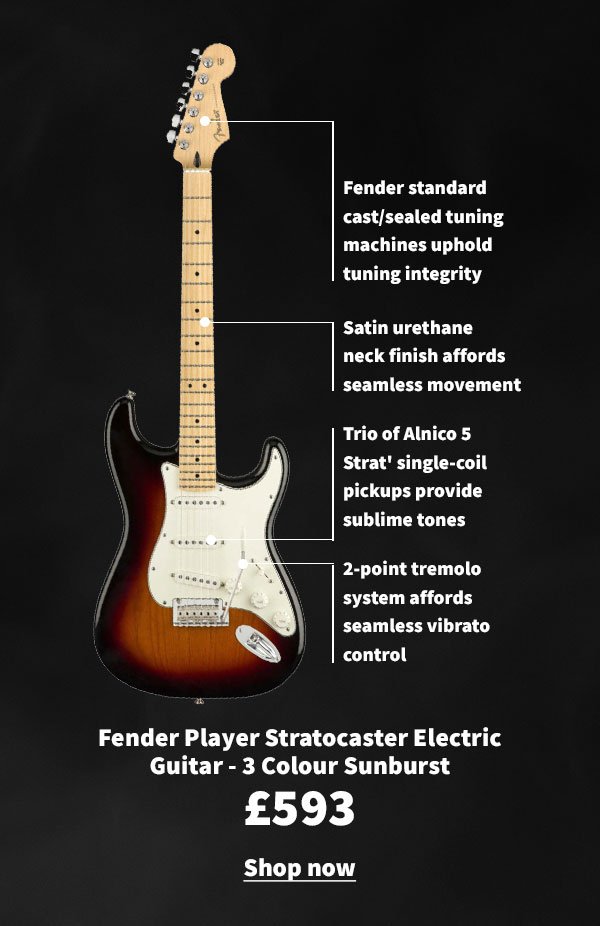 Fender Player Stratocaster Electric Guitar - 3 Colour Sunburst. £593. Shop now.
