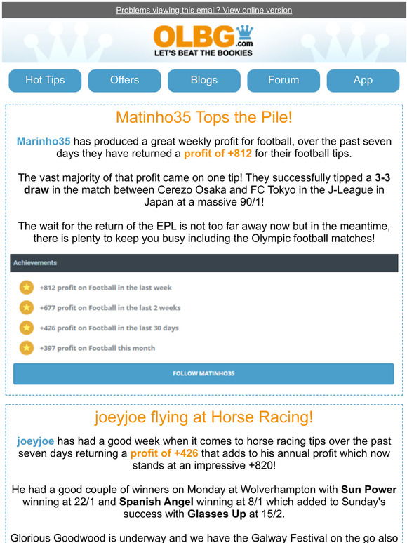 Top Three OLBG Weekly Tipsters