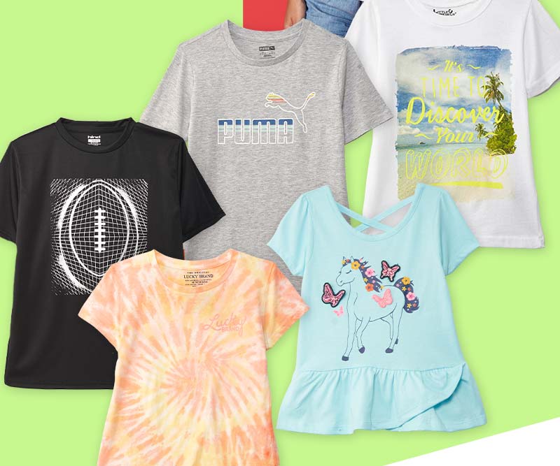 Laydown of tees for boys and girls