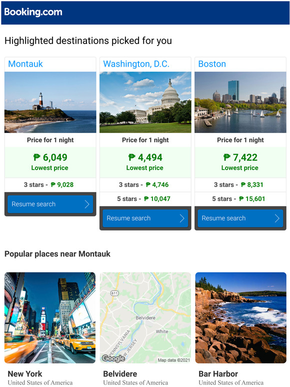 booking.com - canada: Updating you on prices for Montauk and Washington, D.C. | Milled