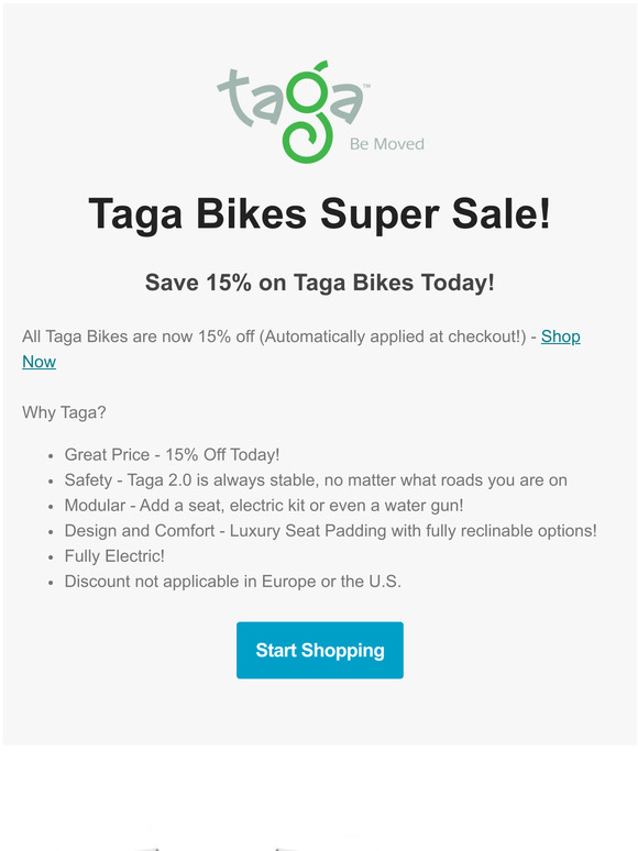 15% Off All Taga Bikes for July!