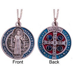 St. Benedict Blue & Red Medal with Chain