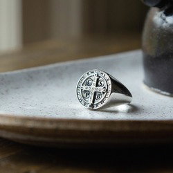St. Benedict Sterling Silver Ring with Thick Band