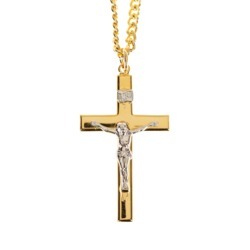 Two Tone St. Benedict Turquoise Crucifix Necklace