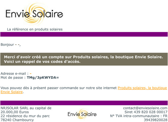 [Produits solaires, la boutique Envie Solaire] Bienvenue !