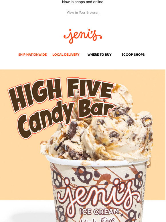 Jeni's Ice Creams High Five Candy Bar is here! Milled