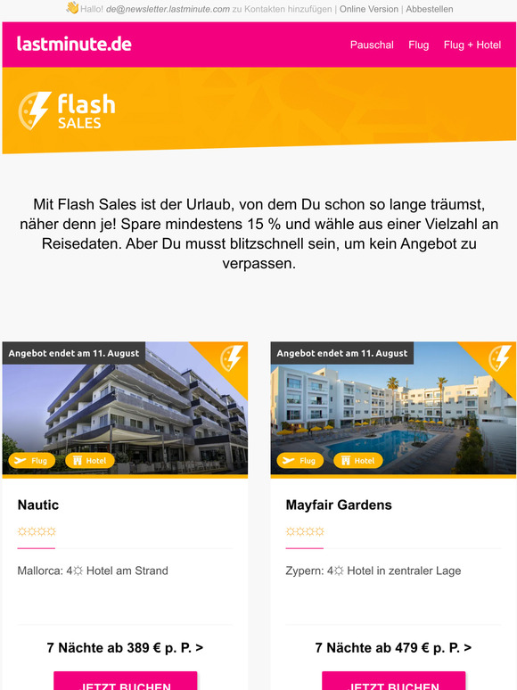 Flash Sales: Buche blitzschnell und verreise wann Du mchtest.