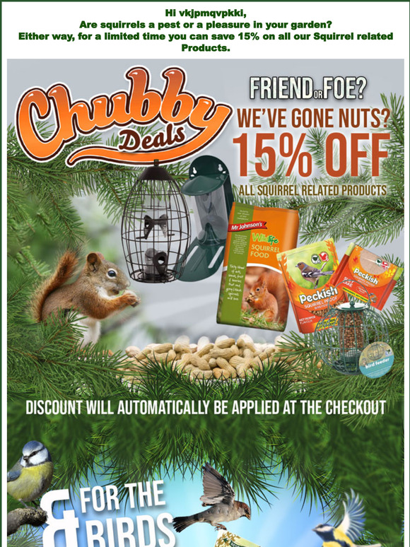  We Have Gone Nuts!  15% OFF Squirrel Food & Bird Feeders