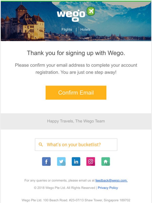 Just one more step to get started on Wego