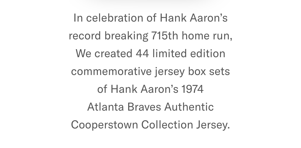 Atlanta Braves Hank Aaron #44 Cooperstown Collection 1974 Mitchell Ness  Jersey