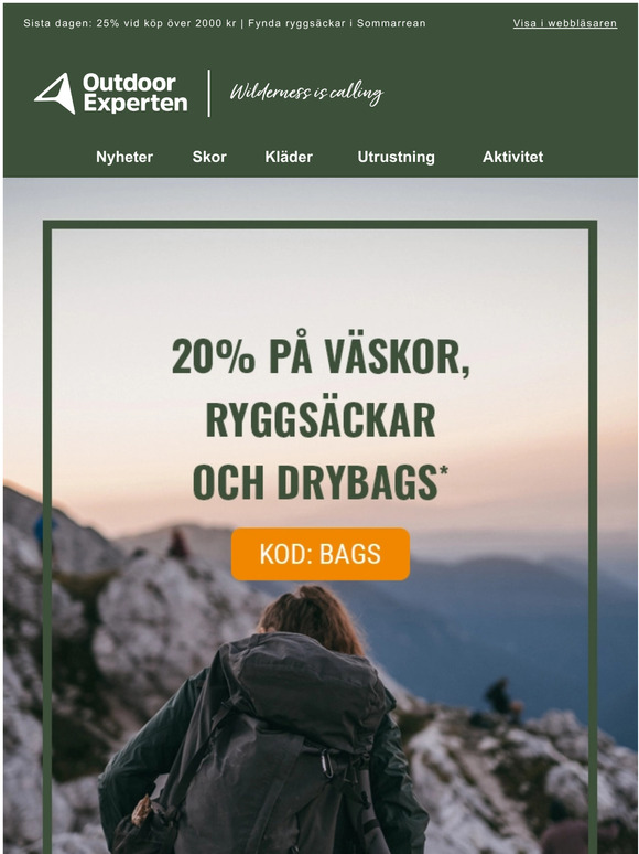 20% p ryggsckar, vskor & drybags