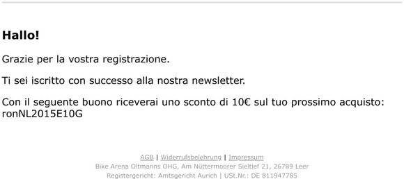 Grazie per esserti iscritto alla newsletter