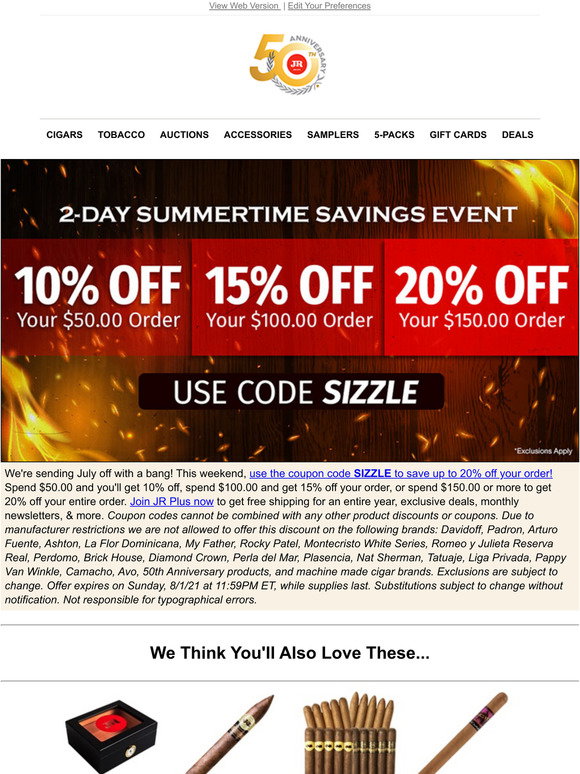 JR Cigars Score We re Giving You A Coupon For Up To 20 Off Milled