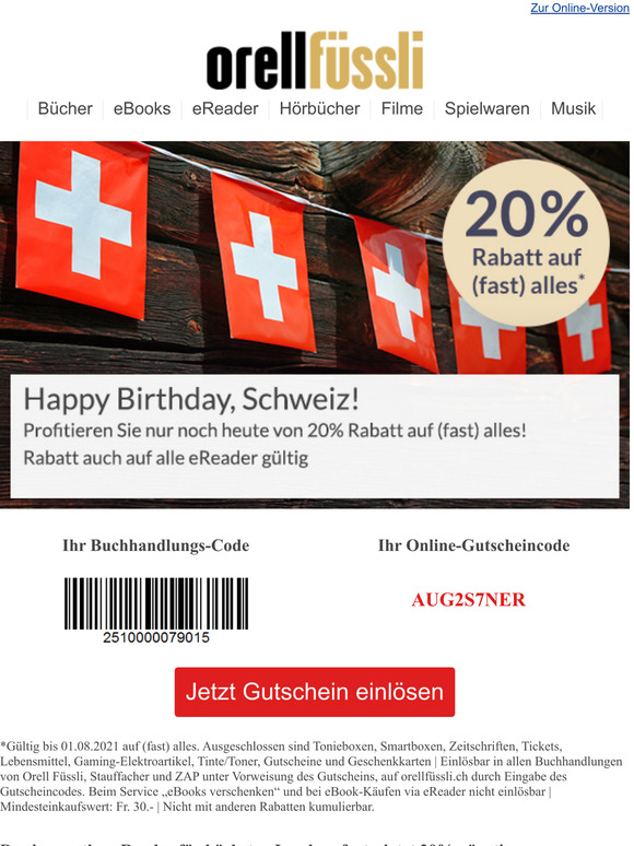 Nur noch heute: 20% Rabatt zum 1. August 
