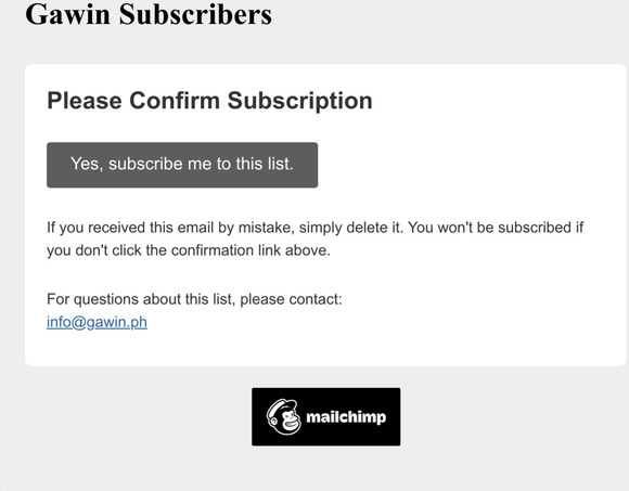 Gawin Subscribers: Please Confirm Subscription