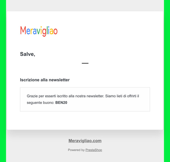 [Meravigliao.com] Buono sconto newsletter