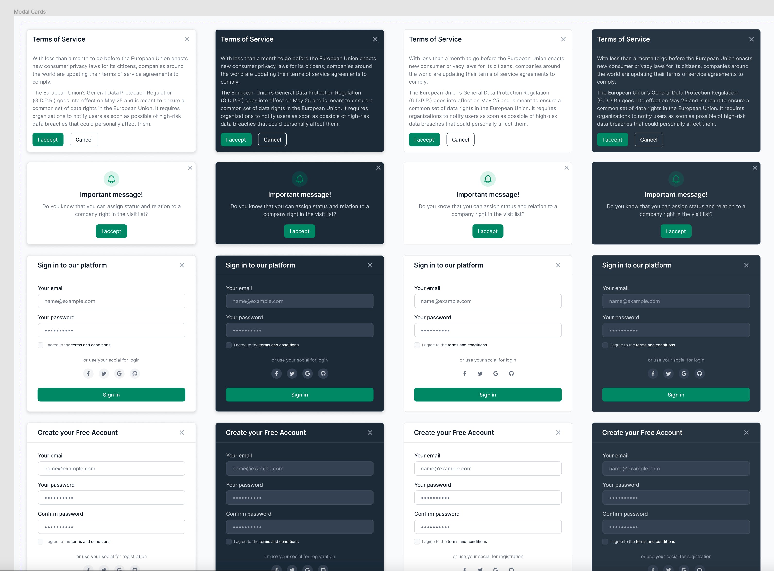 Glass UI modal examples