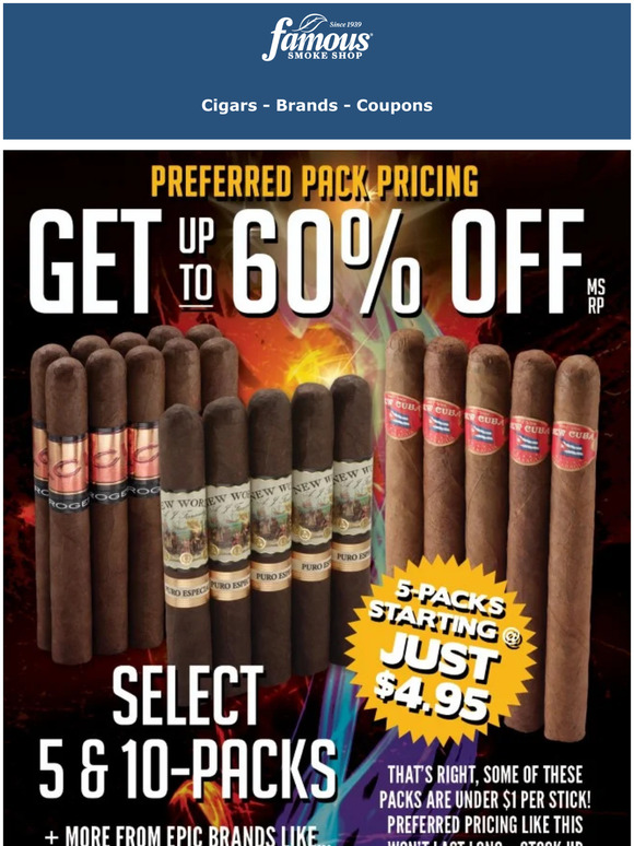 Famous Smoke Shop 5Packs starting at 4.95?! Milled