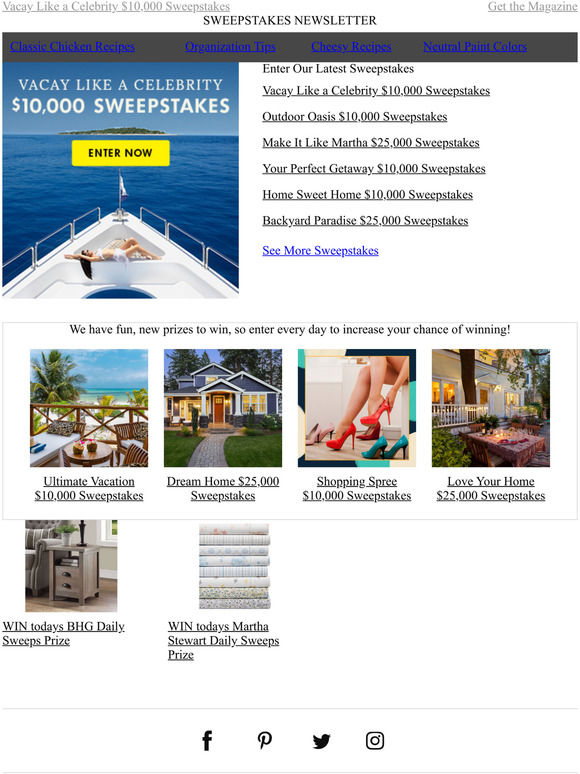 Martha Stewart Vacay Like a Celebrity 10,000 Sweepstakes Milled