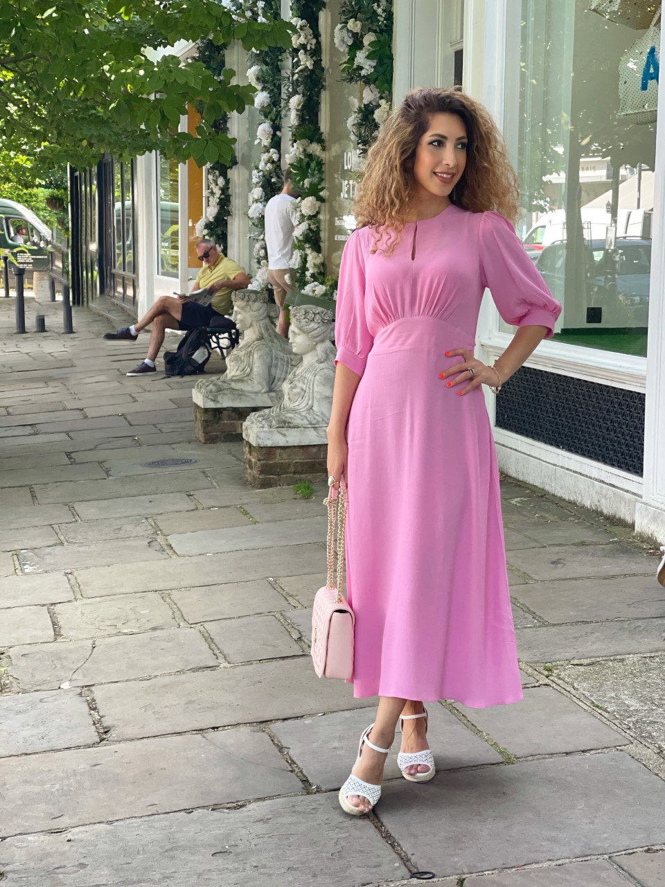 open lace back dress Rent Closet London Pink Cami Midi Dress