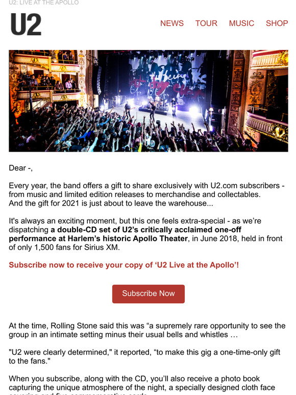 U2: 'U2 Live At The Apollo' - Our 2021 Subscription Gift | Milled