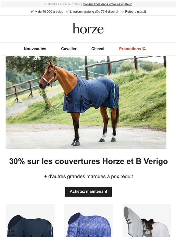 30% sur les couvertures Horze et B Verigo 