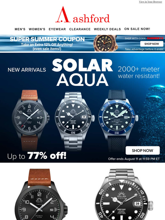 Ashford SOLAR AQUA Watches Just Arrived! Milled