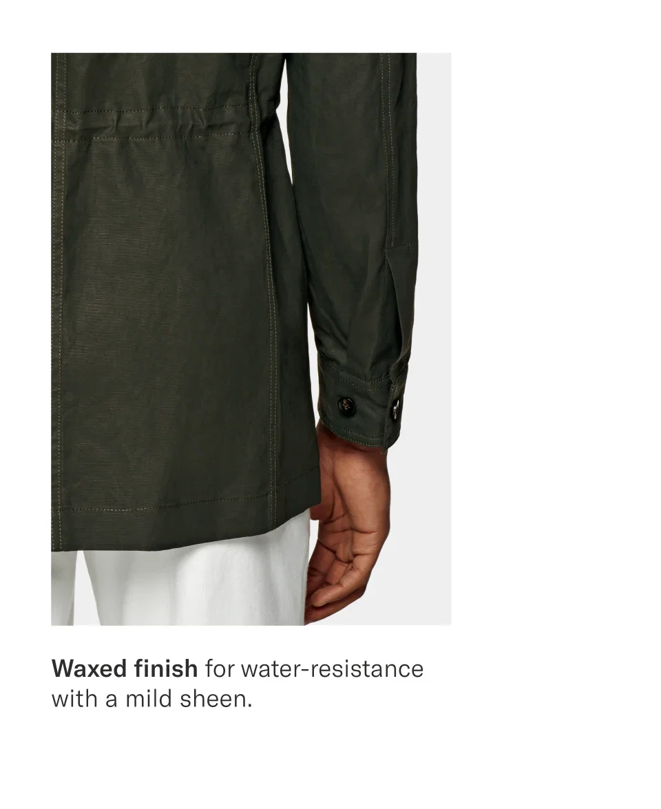 Waxed finish for water-resistance with a mild sheen. | Shop the Green Field Jacket