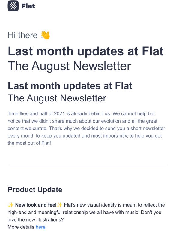 Last month updates at Flat - The August Newsletter