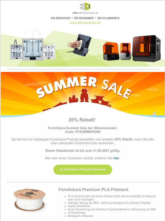 Summer Sale! 20% Rabatt auf alle Formfutura Filamente!