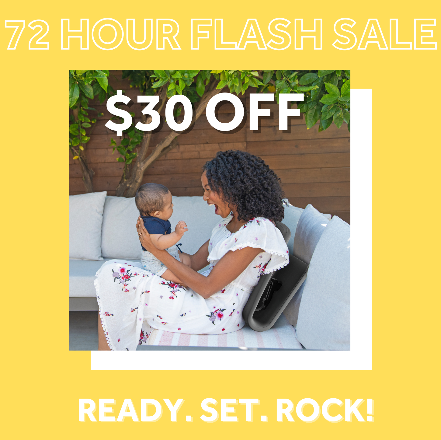 72 Hour Flash Sale, $30 OFF, Ready. Set. Rock!, Woman Using Ready Rocker w/ Baby