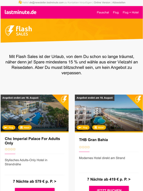 Flash Sales: Buche blitzschnell und verreise wann Du mchtest.