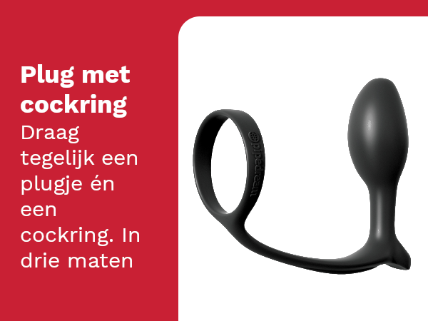 Ass Gasm Cockring met buttplug, in drie maten
